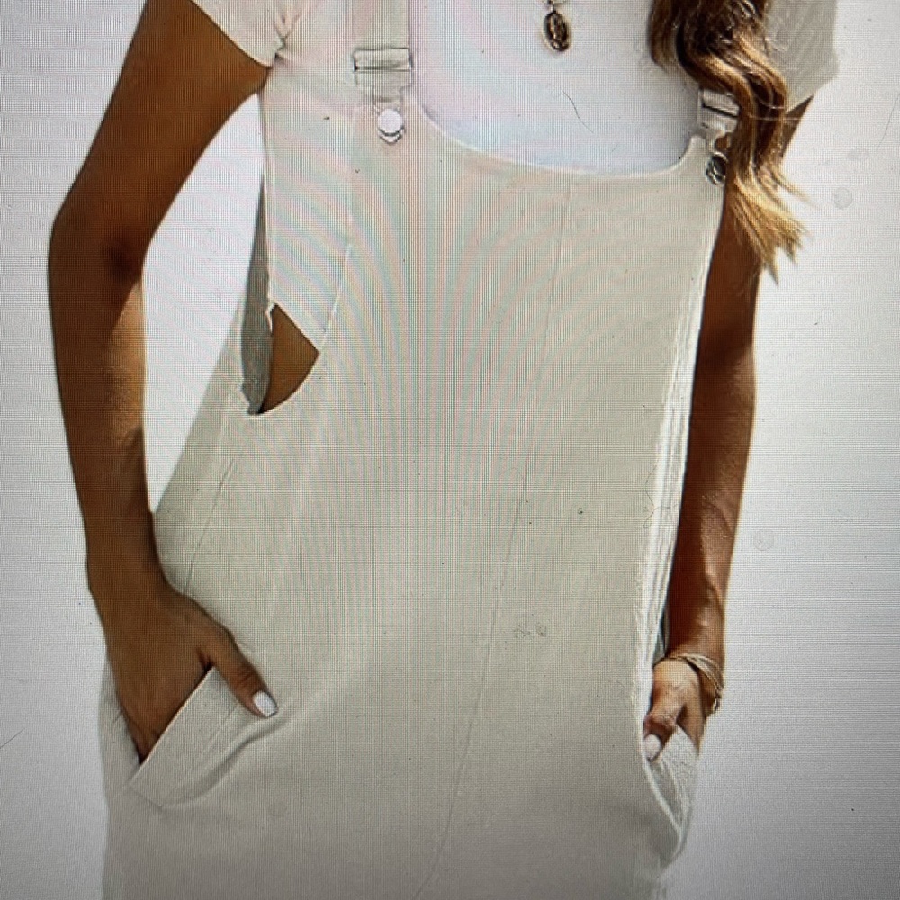 Women's Cream Denim Short Overalls